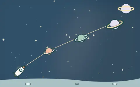 Uzay rotası: roket gezegenleri tek tek keşfederek yol alıyor.