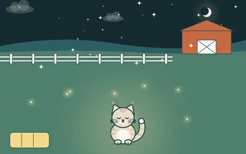 Akşam serinliğinde, ateşböcekleri arasında huzurla uyuklayan bir kedi.